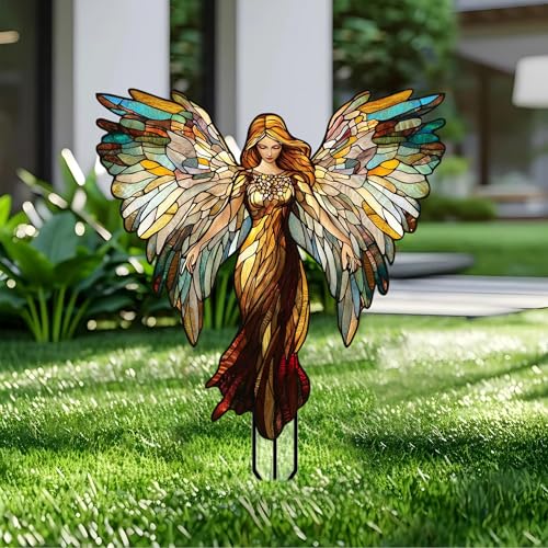 Angel Fairy Garden Stakes Decor Yard Acrylic - 2D Garden Acrylic Sign Decoration, Fantasy Yard Art, Gifts for Nature Lovers, for Indoor & Outdoor Flower Pots, Yard, Mini Gardens & Lawn (5.9”x5.9”) - color: R