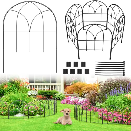 Youpehom 6 Pack Arched Garden Fence, 16.5 in H x 6.3 ft L, Rustproof No-Dig | 6-panel rustproof metal garden fence creates a decorative no-dig border for flower beds, lawns, gardens, and small pets - size: 6 Panels-16.5in(H)x6.3ft(L)