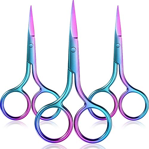 Mudder 3 Pack Small Eyebrow Nose Scissor Stainless Steel Scissor, Rainbow | Pointed Shears Grooming Scissors for Men Wowen Mustache Beard Eyebrow Nose Hair Trimming, Mini Beauty Stainless Steel Tools - color: Rainbow Color