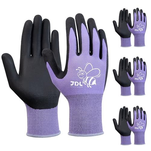 JDL 3 Pairs Nylon Nitrile Coated Gardening Gloves for Women, Touchscreen Yard Garden Gloves, Breathable Safety Work Gloves with Grip, Purple, Small - color: Purple (3 Pairs), size: Small (Pack of 3)