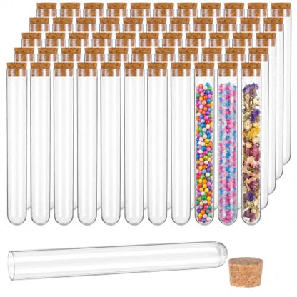 55 Pcs Plastic Test Tubes with Cork Stoppers, 35 mL Plastic Test Tubes, 0.8 x 6.1 in Propagation Tube Round Bottom Tube for Bath Salt, Candy, Beads, Powder, Party Favors and Lab Storage