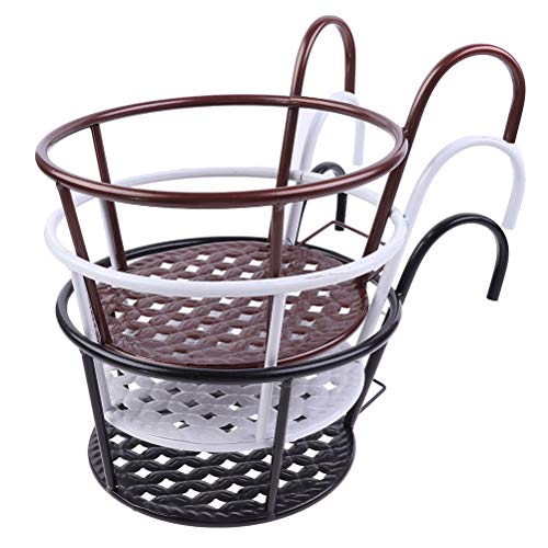 Hanging Railing Planters Baskets Art Hanging Flower Stands Balcony Flower Pot Holders Plant Iron Racks Fence Metal Potted Stand Mounted Balcony Round Plant Basket Shelf Container Box,Garden Steel Pots - color: Bronze-full Bottom
