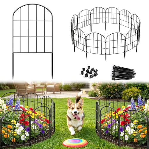 24in (H) x 11ft (L) Decorative Garden Fence Panels 10 Pack No Dig Fencing, Rustproof Metal Wire Garden Fence Border, Small Animal Barrier Fence for Dog - size: 10.83 ft(L) X 24 in(H) ,10 pack
