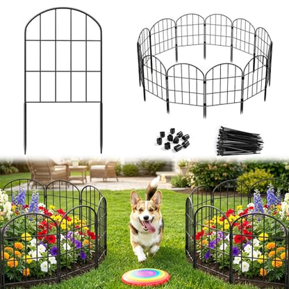 24in (H) x 11ft (L) Decorative Garden Fence Panels 10 Pack No Dig Fencing, Rustproof Metal Wire Garden Fence Border, Small Animal Barrier Fence for Dog - size: 10.83 ft(L) X 24 in(H) ,10 pack
