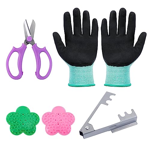 LuFOX 5 Pieces Rose Thorn Stripper Tool Kit Thorn and Leaf Stripping Tool with Garden Golves and Garden Scissor for Gardening Flower Arrangement