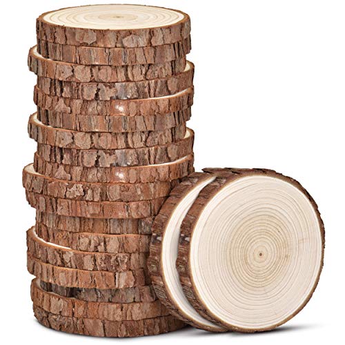 Unfinished Natural Wood Slices with Bark |20 Pcs Kiln Dried Wooden Coasters