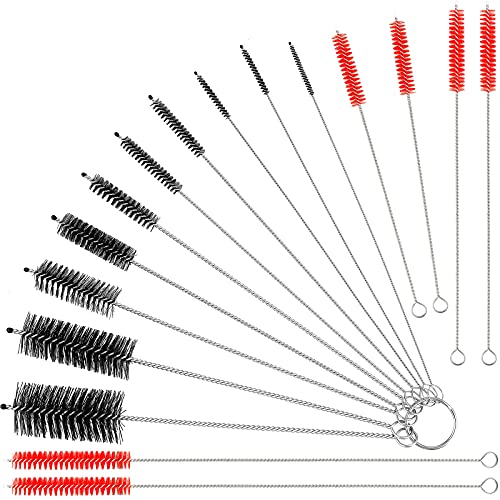 Reusable Straw Cleaning Brushes Bottle Test Tube Long Straw Cleaning Brush Nylon Washing Tool Reusable Bottle Brush in Different Size (Red-Black,16 Pieces) - color: Red and Black