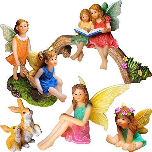 Mood Lab Fairy Garden Figurines - Fairy Statue Set (6 pcs) - Miniature Decorative Statues & Accessories - Outdoor & Indoor Garden Decor