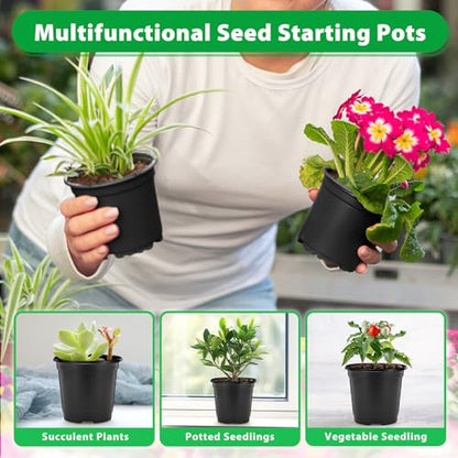 100 Pack Plant Nursery Pots 4 inch Plastic Plant Pots, Durable Reusable Seed Starting Pots for Succulents Plants Vegetables Fruits Seedlings Cuttings Transplanting with 100 Plant Labels (Black) - color: Black（100 Labels+100 Pots）