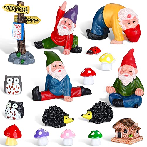 Jetec 23 Pcs Mini Gnome Statue Dwarf Figurine for Fairy Garden, Yoga Gnomes | Fairy Garden Accessories, Miniature Gnome Village Ornament, Micro Landscape Decor for Terrarium Pot Patio Yard Lawn, Resin - style: Yoga Gnomes