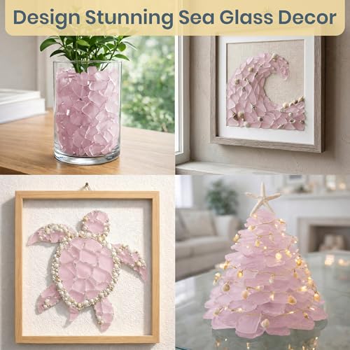 Sea Glass for Crafts – 11oz Pink Sea Glass Decor, Tumbled Seaglass, Beachglass for Crafts, Seaglass for Beach Accents, Coastal DIY Supply, Nautical Vase Filler - size: 11 Ounces