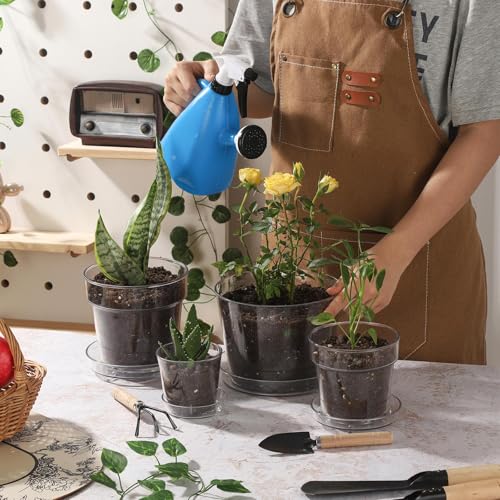 WHJY 4.7 Inch Clear Plastic Nursery Pots with Drainage Holes & Deep Saucer 3 Pack PET Round Planters for Indoor Plants Succulents Flowers Windowsill Gardening - size: 4.7”