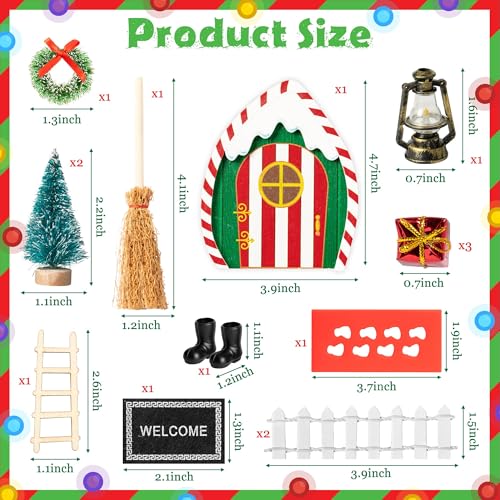 Haooryx Christmas Elf Garden Miniatures - 16Pcs Christmas Wooden Miniature Magic Fairy Doors Decoration Kit Elf Magic Door Wall Fairies Xmas Winter Xmas New Year Decor(Dripping Snow Doorframe)