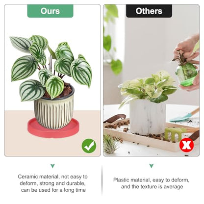M METERXITY 2-Pack Ceramic Plant Saucer, 6.3 Inch Plant Water Catcher Tray, Plant Pot Saucers for Indoor/Outdoor Plants/Flower Drainage Drip Water Tray [Round Dark Red] - color: Dark Red