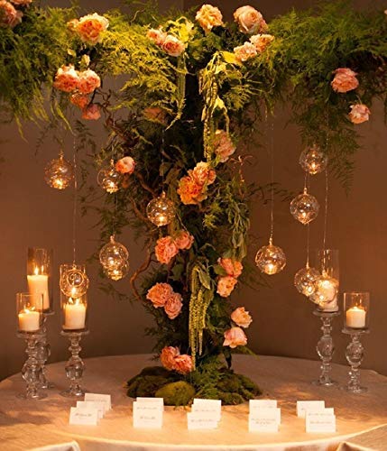 Sziqiqi Hanging Glass Globes Orbs Tea Light Candle Holders with Flameless LED Tealight for Wedding Ornaments, Wedding Birthday Christmas Party Centerpiece Accessory 2.36inch 30pcs +6 Extra | Glass Ball Fillable with Trinkets, for Wedding Ornament, Christm