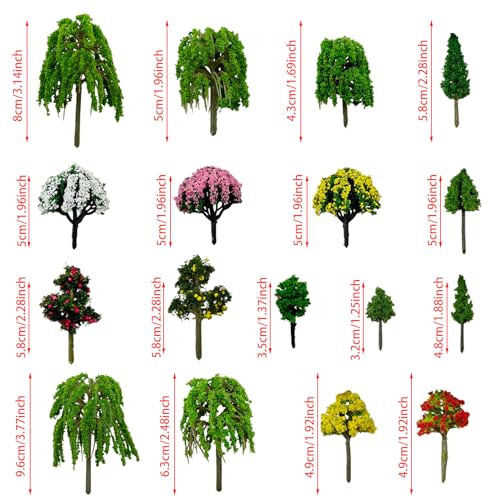 Cayway 65 PCS Model Trees Mixed Model Tree, Diorama Tree Fake Miniature Trees Model Scenery Supplies for DIY Projects Landscape Fairy Garden - color: Style C