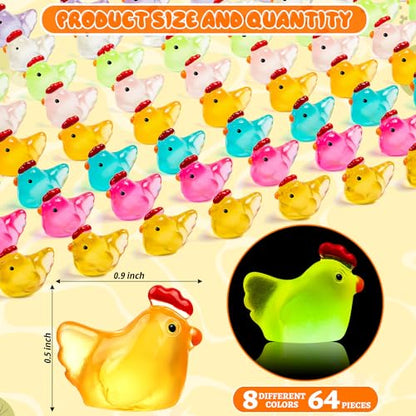 64PCS Luminous Mini Resin Chicken Figurines 8 Colors Tiny Chickens - style: MiniChicken 64PCS