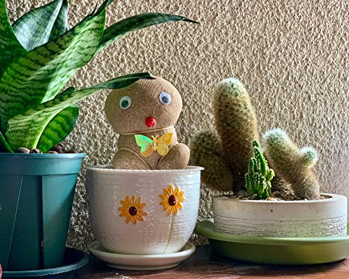 Ceramic Plant Pots,Sunflower Planters with Drainage Holes & Matching Saucer | Ceramic Flower Pot for Indoor Plants | Medium Plant Pots | Cute Herb Planting Pots | Hand-Painted Sunflower Design Pots - color: White and Yellow
