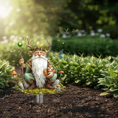 Gnome Garden Stakes Decor Yard Acrylic - 2D Spring Garden Acrylic Sign Decoration, Fantasy Yard Art, Gift for Nature Lovers, for Indoor & Outdoor Flower Pots, Yard, Mini Gardens & Lawn (5.9”x5.9”) Y6