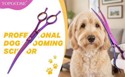 7.5" Dog Grooming Scissor - Professional Down-curved Shear with Ergonomic Handle Japanese Stainless Steel Hair Scissor for Dogs, Cats and Other Pets, Sharp (Curved, Purple) - color: Purple