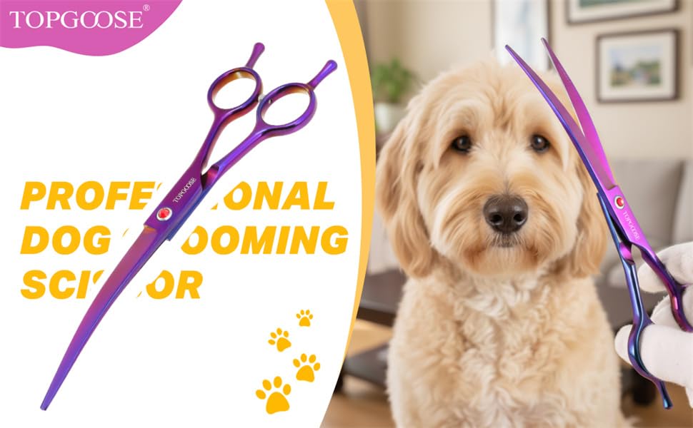 7.5" Dog Grooming Scissor - Professional Down-curved Shear with Ergonomic Handle Japanese Stainless Steel Hair Scissor for Dogs, Cats and Other Pets, Sharp (Curved, Purple) - color: Purple