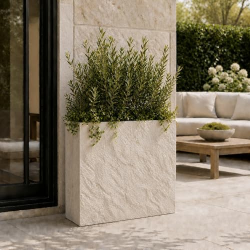 Rock Texture Rectangular Polystone Planter Box, Sand, 32.7 x 13 x 28.3 in - color: Sand