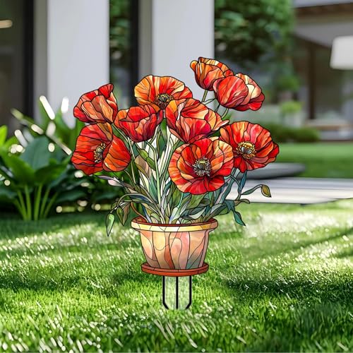 Flower Garden Stakes Decor Yard Acrylic - 2D Garden Acrylic Sign Decoration, Fantasy Yard Art, Gift for Nature Lovers, for Indoor & Outdoor Flower Pots, Yard, Mini Gardens & Lawn (5.9”x5.9”) - color: Q