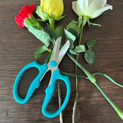 Pro Florist & Garden Shears - 3.38mm Heavy-Duty Rustproof Steel | Cuts Hydrangeas, Roses & Thick Stems | Ergo Wide-Grip Scissors for Fresh Flowers, Pruning, Ikebana(Green)