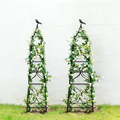 aboxoo 34" Set of 2 Sturdy Metal Garden Obelisk Trellis, Plant Support Rack - color: Turriform