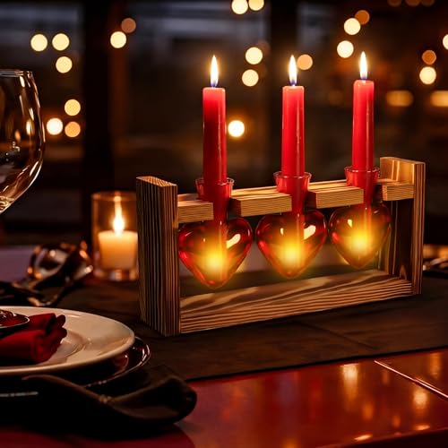 Remerry Red Heart Plant Terrarium with Wooden Stand 3 Heart Glass Vases Planter, Tabletop Propagation Hydroponics Station, Mother's Day Plant Lovers Gift - color: Red, size: 3 Heart Vases, style: Red Heart