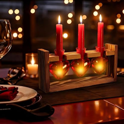 Remerry Red Heart Plant Terrarium with Wooden Stand 3 Heart Glass Vases Planter, Tabletop Propagation Hydroponics Station, Mother's Day Plant Lovers Gift - color: Red, size: 3 Heart Vases, style: Red Heart