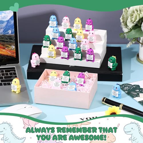 Gejoy 25 Pcs Mini Rubber Dinosaur Toys Positive Mini Dinosaurs Figures | Tiny Figurines to Hide, Dinosaur Gifts with Motivational Quote, Birthday Encouragement Gifts for Coworker Desk Decor - style: Dinosaur