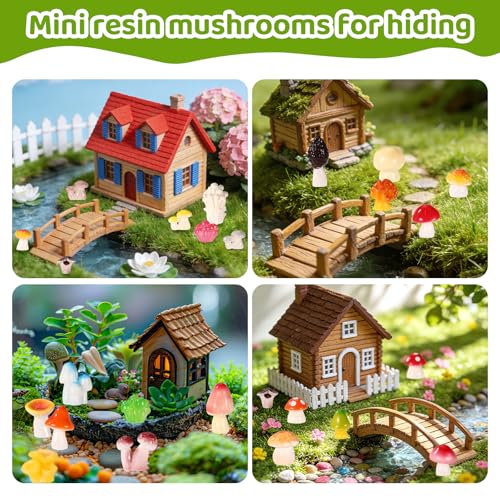 100pcs Mini Resin Mushrooms, 50 Style Tiny Small Fake Mushrooms Figurines Miniature Figures Trinkets Toy Decorations for Vase Filler Micro Landscape Mini Garden Dollhouse Terrarium Decor Accessories