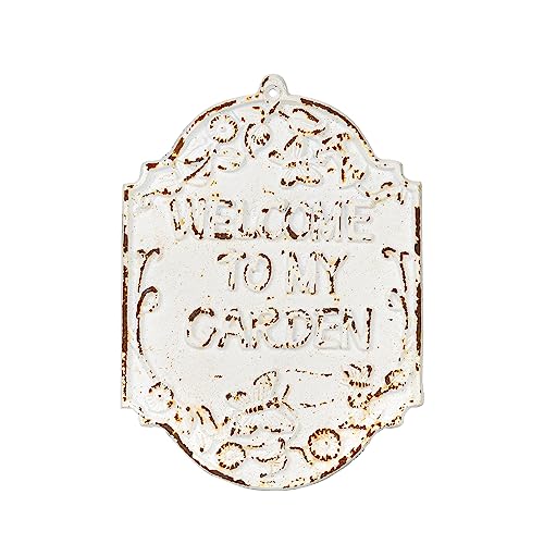 Sungmor Rustic Cast Iron "Welcome To My Garden" Sign Outdoor Hanging Plaque - color: Rustic White - Garden