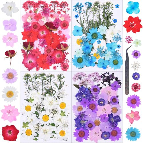 146Pcs Dried Pressed Flowers for Crafts,Xinxinran Dry Flowers Kit for Resin Molds,Epoxy Resin Accessories,Bookmark,Nails, Jewelry Molds,Candle Making Supplies,Soap,Frame(Colorful) - color: Mixed Color 146pcs