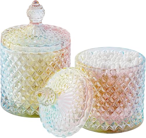 rejomiik 2 Pack Qtip Holder Apothecary Jars with Lid, Thick Glass, Rainbow - color: Rainbow, size: 10 oz (2 pack)