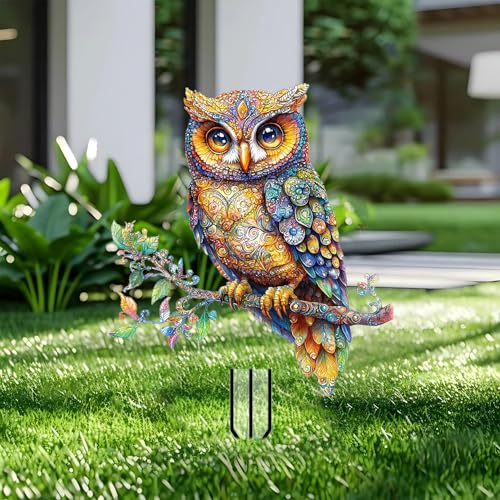 Owl Garden Stakes Decor Yard Acrylic - 2D Spring Garden Acrylic Sign Decoration, Yard Art, Gift for Nature Lovers, for Indoor & Outdoor Flower Pots, Yard, Mini Gardens & Lawn (5.9”x5.9”) Y63