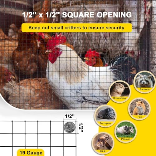 Black Hardware Cloth 4'' x 20' PVC Steel Vinyl Coated 1/2inch Galvanized Wire Mesh Roll（19GA) Chicken Wire Fence Roll, for coop Fences,Screen mesh, Rabbit/Snake Fences, Poultry enclosures, etc. - color: 19(GA)-1/2inch, size: 4In x 20Ft
