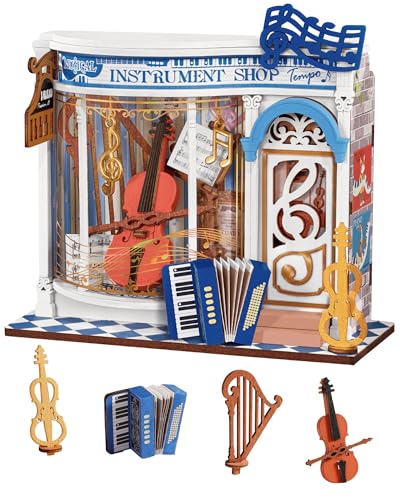Rolife DIY Miniature Kit Mini Building Dollhouse Instrument Shop, Miniverse Lifestyle Mini Bookshelf Decoration, DIY Hobbies/Gifts for Friends (Melody Instrument Shop) - style: Melody Instrument Shop