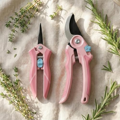 NEXON Pruning Shears 2-Pack, Bypass 8" & 6.25", SK5 Steel Garden Shears | Japanese SK5 steel blades, non-stick rust-resistant coating, safety lock, lightweight. Ideal for roses, flowers, shrubs. - color: Pink