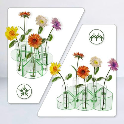 NIUBEE Plant Propagation Station Indoor: Petals Shaped Plant Terrarium with 5 Glass Test Tubes, Acrylic Tabletop Propagation Vases for Hydroponic Plants, Office Kitchen Decor for Plant Lovers (Green)