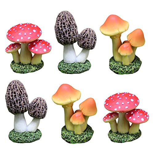 DIYOMR 6Pcs Mushroom Figurines, Resin Mushrooms Statues Craft Fairy Garden Accessories Indoor Outdoor Decor for Home DIY/Windowsill/Tabletop/Garden/Micro Landscape Decor/Bonsai Ornaments - color: 6pcs