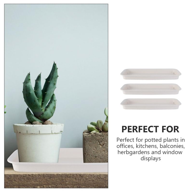 Healeved 3pcs Plastic Flowerpot Trays Rectangular Plant Saucer Elegant Square Plant Water Plate Bonsai Water Trays - size: 31.00X10.50X2.80CM