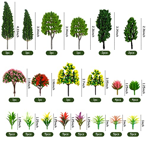 60Pcs Model Trees Mixed Miniature Plants Model Train Scenery for Handcrafts