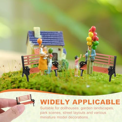 M METERXITY 10-Pack Miniature Park Bench Models, 1.1x0.6x0.7 Inch ABS Mini Village Garden Chair for Terrarium/DIY Micro Landscaping/Dollhouse, Train Platform Bench Figurines [Brown Black] - size: 1.1x0.6x0.7 Inch