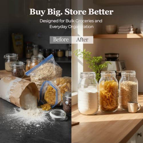 ComSaf Tall Glass Pantry Jars with Airtight Lids 71 oz 3 Pack Wide Mouth | Flour sugar cereal, Pasta pet food, Pantry organization, Cabinet organization, Countertop storage, Sourdough pickling - size: 71 fl oz/3pcs