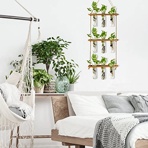 XXXFLOWER Wall Hanging Propagation Station with Wooden Stand Glass Test Tubes+3 Bulb Glass Propagation Station