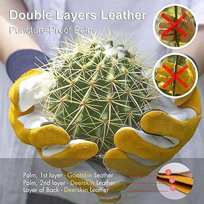 Cactus Gloves, 2 Layers Leather Palm, Deerskin Back Women Gardening Gloves | Thorn Proof for Cacti Handling, Elastic Cuff, Touch Screen, Goatskin with Deerskin Leather Palm Garden Gloves for Women - size: Small (Pack of 1)