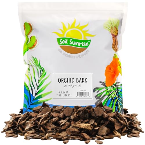 Soil Sunrise 100% Organic Orchid Potting Bark (8 Quarts) All-Natural USA-Sourced Pine Bark Orchid Mix Additive - size: 8 Quarts