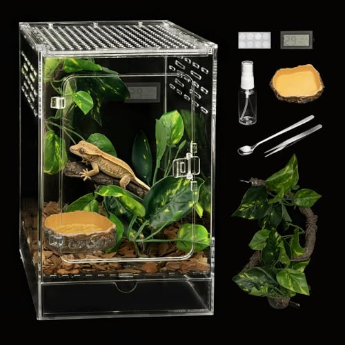 Reptile Tank,8" x 8" x 12" Crested Gecko Terrarium Tall Starter Kit | PC Vertical Transparent Enclosure,Arboreal Tarantula Ventilation Habitat for Tree Frog Dart Cribs,Gecko,Small Reptile Cage - size: 8*8*12inch
